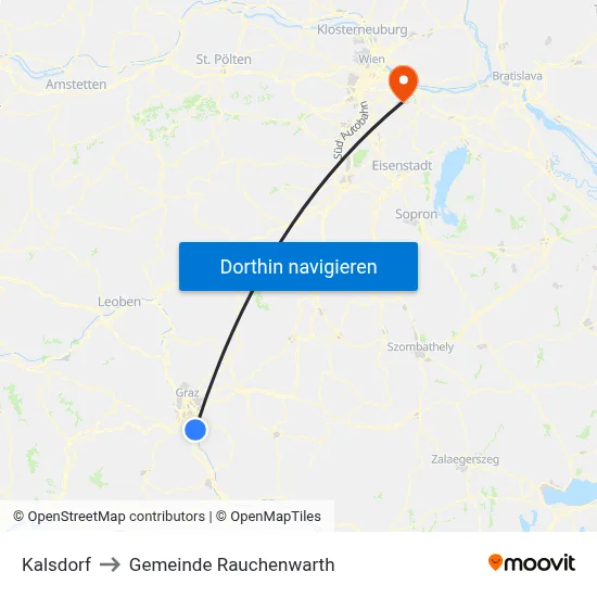 Kalsdorf to Gemeinde Rauchenwarth map