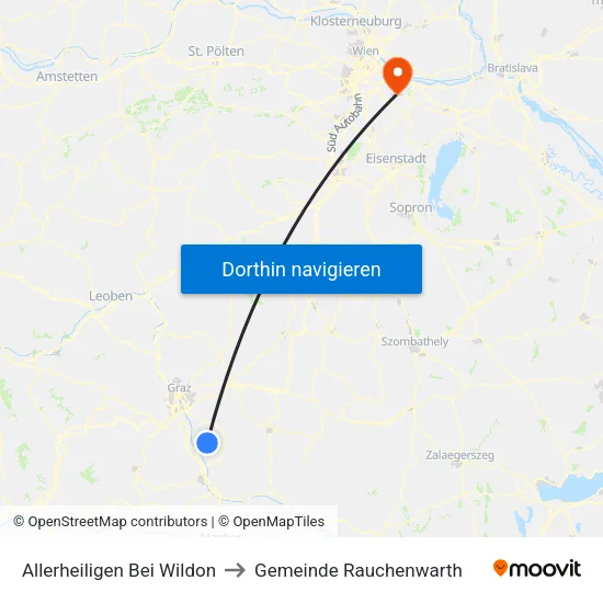Allerheiligen Bei Wildon to Gemeinde Rauchenwarth map