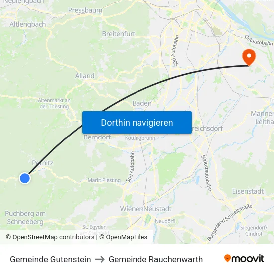 Gemeinde Gutenstein to Gemeinde Rauchenwarth map