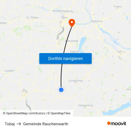 Tobaj to Gemeinde Rauchenwarth map