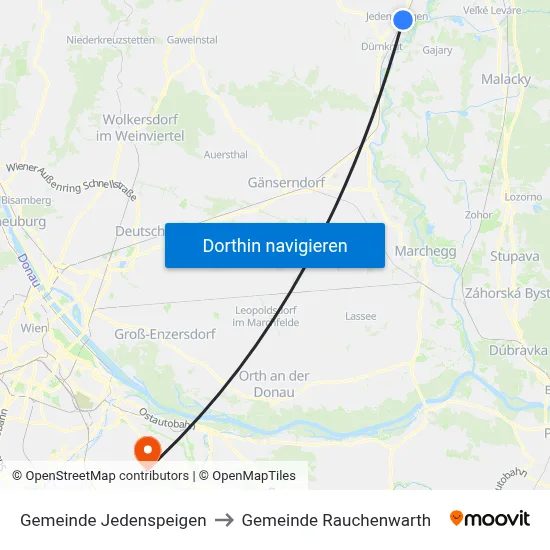 Gemeinde Jedenspeigen to Gemeinde Rauchenwarth map
