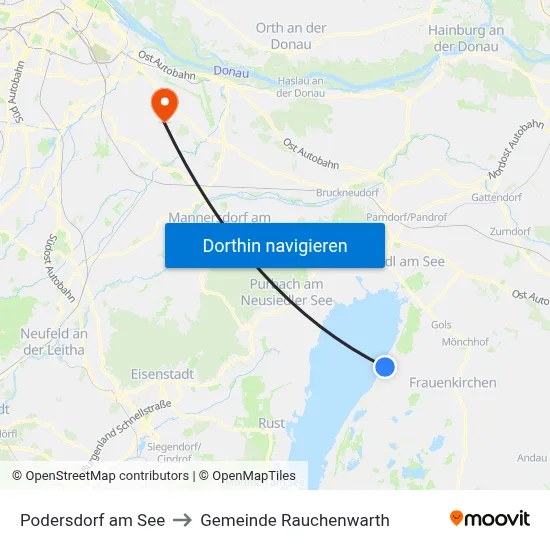 Podersdorf am See to Gemeinde Rauchenwarth map