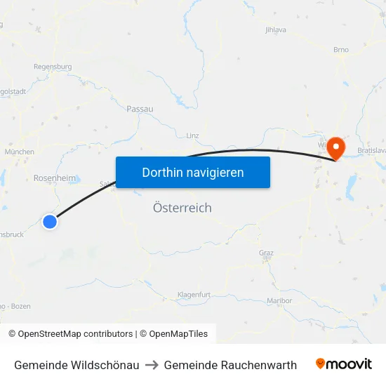 Gemeinde Wildschönau to Gemeinde Rauchenwarth map