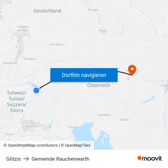 Götzis to Gemeinde Rauchenwarth map