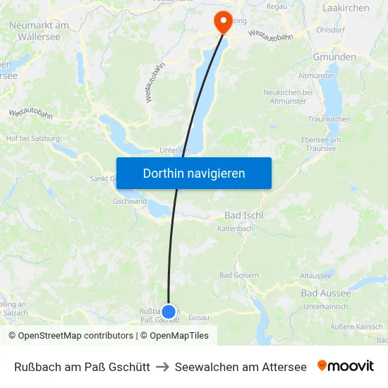 Rußbach am Paß Gschütt to Seewalchen am Attersee map