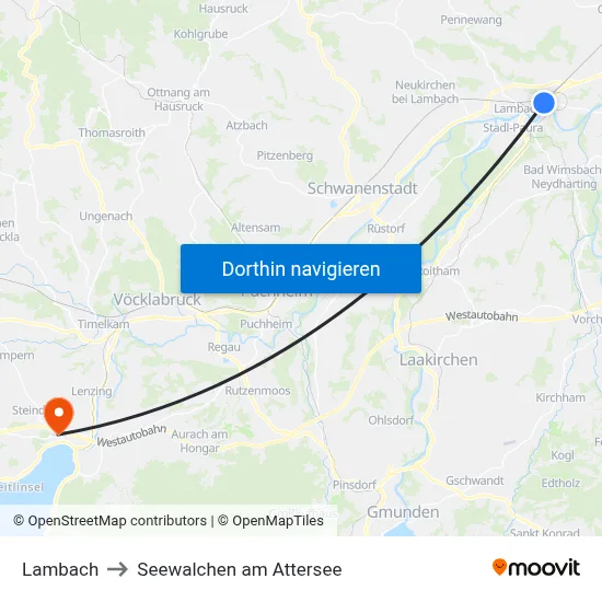 Lambach to Seewalchen am Attersee map
