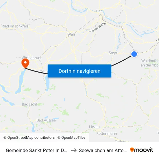 Gemeinde Sankt Peter In Der Au to Seewalchen am Attersee map