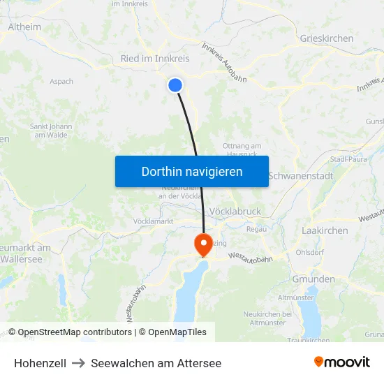Hohenzell to Seewalchen am Attersee map