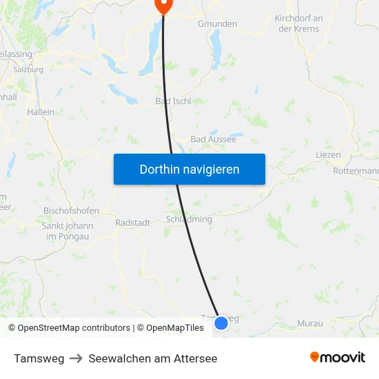 Tamsweg to Seewalchen am Attersee map