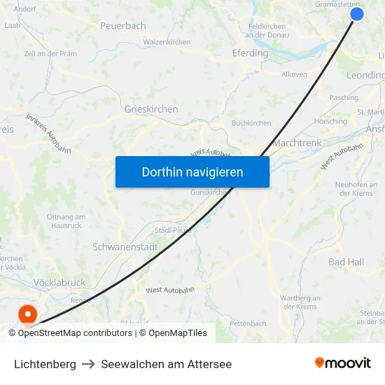 Lichtenberg to Seewalchen am Attersee map