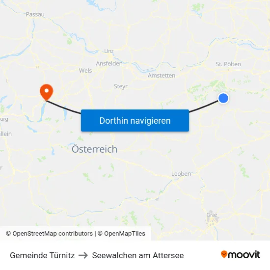 Gemeinde Türnitz to Seewalchen am Attersee map
