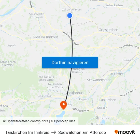 Taiskirchen Im Innkreis to Seewalchen am Attersee map