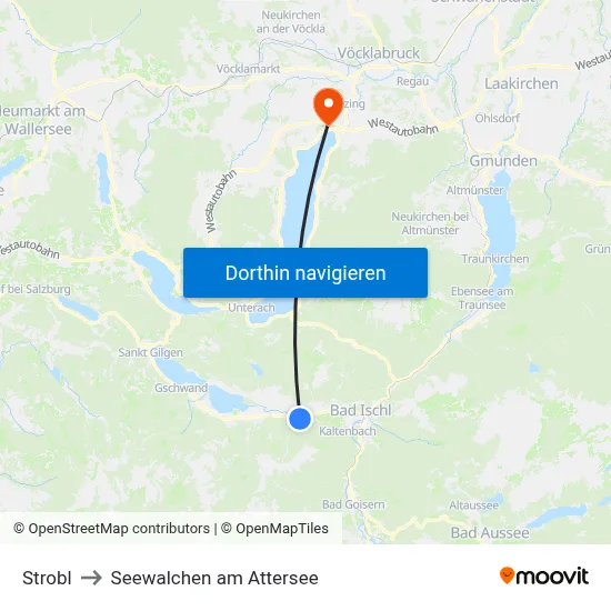 Strobl to Seewalchen am Attersee map