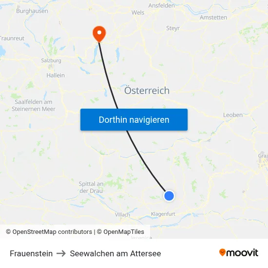 Frauenstein to Seewalchen am Attersee map