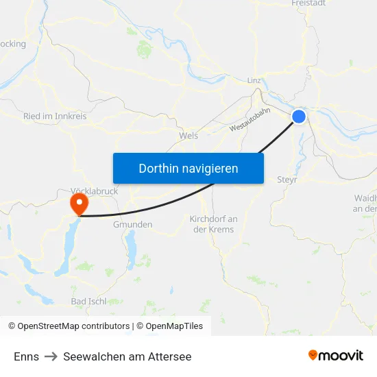 Enns to Seewalchen am Attersee map