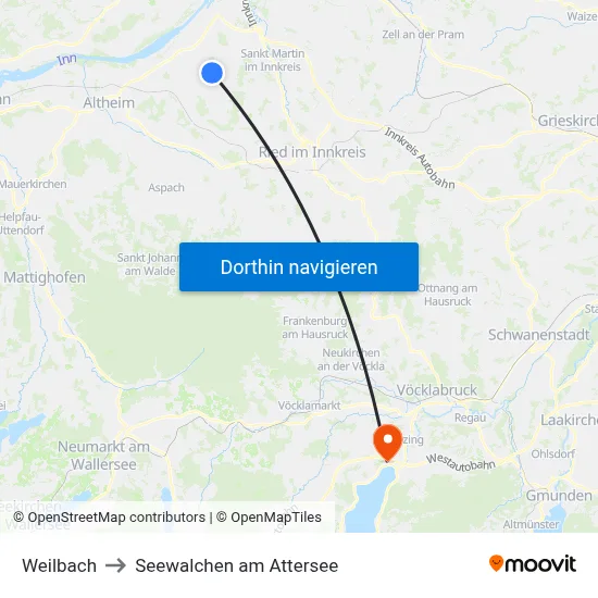 Weilbach to Seewalchen am Attersee map