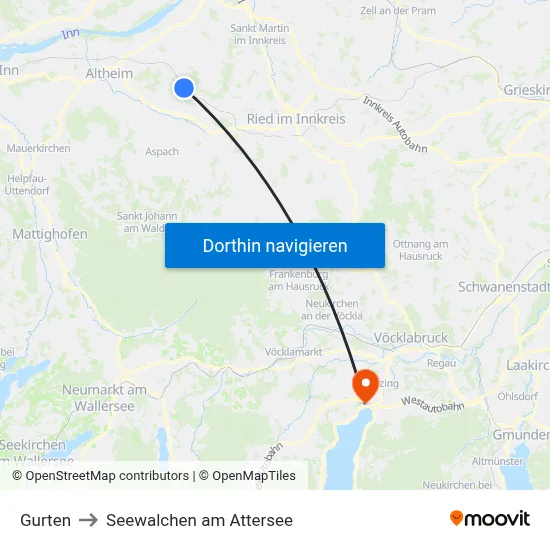 Gurten to Seewalchen am Attersee map