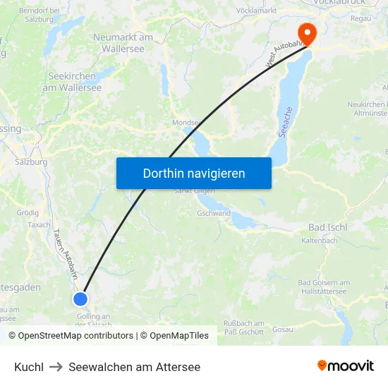 Kuchl to Seewalchen am Attersee map