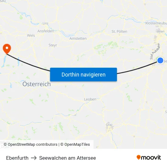 Ebenfurth to Seewalchen am Attersee map