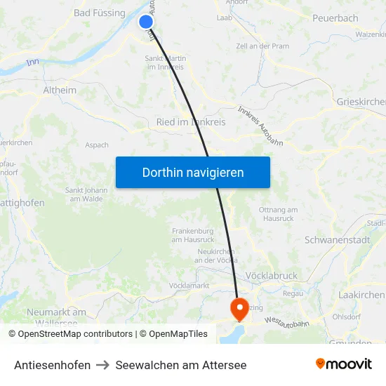 Antiesenhofen to Seewalchen am Attersee map