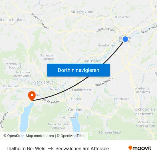 Thalheim Bei Wels to Seewalchen am Attersee map