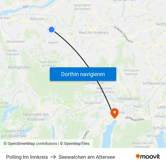 Polling Im Innkreis to Seewalchen am Attersee map