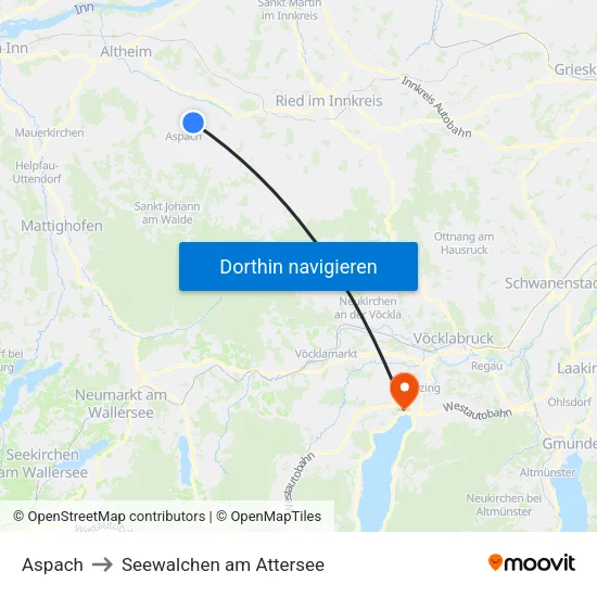 Aspach to Seewalchen am Attersee map