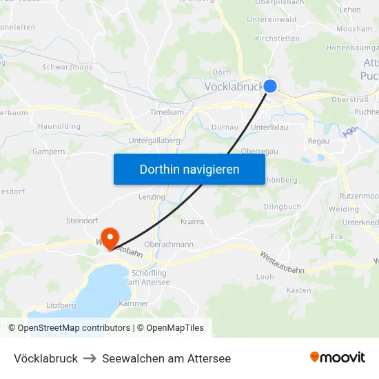 Vöcklabruck to Seewalchen am Attersee map