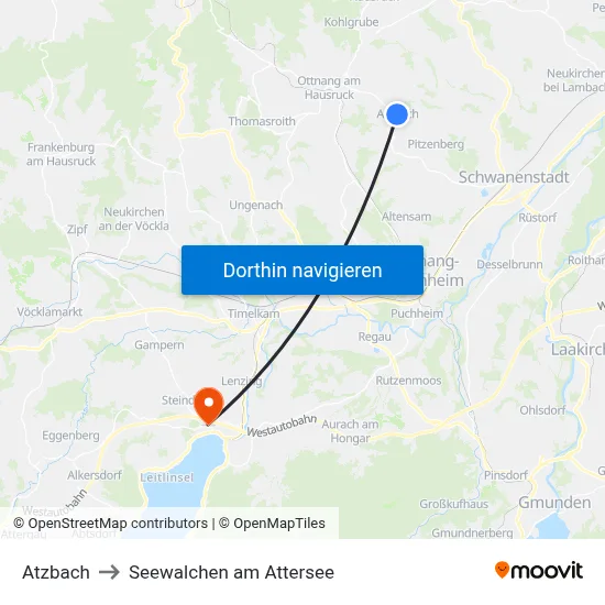 Atzbach to Seewalchen am Attersee map