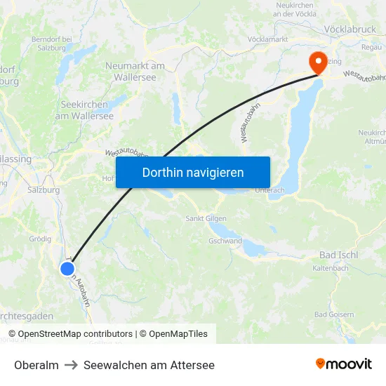 Oberalm to Seewalchen am Attersee map