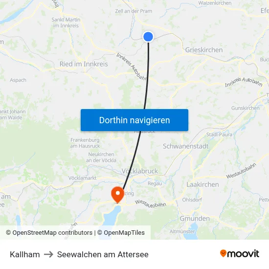 Kallham to Seewalchen am Attersee map