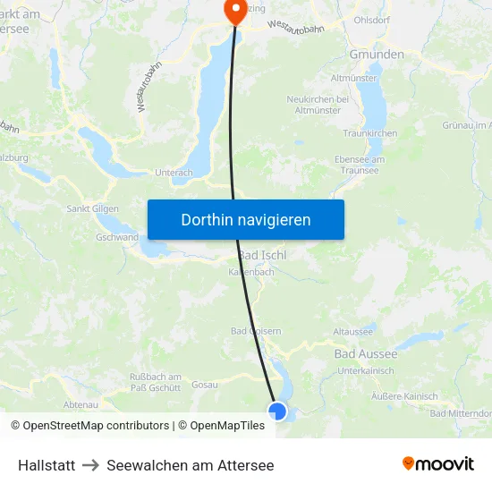 Hallstatt to Seewalchen am Attersee map
