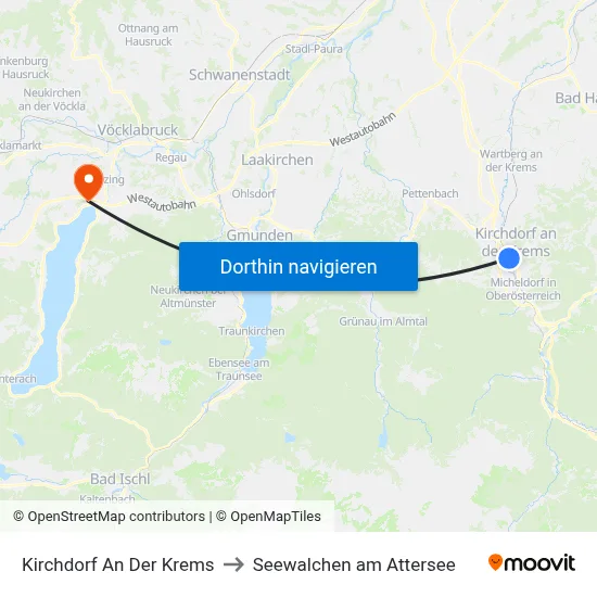 Kirchdorf An Der Krems to Seewalchen am Attersee map