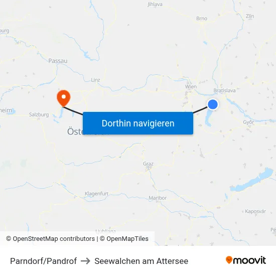 Parndorf/Pandrof to Seewalchen am Attersee map