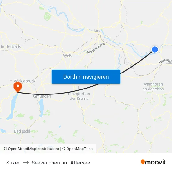 Saxen to Seewalchen am Attersee map