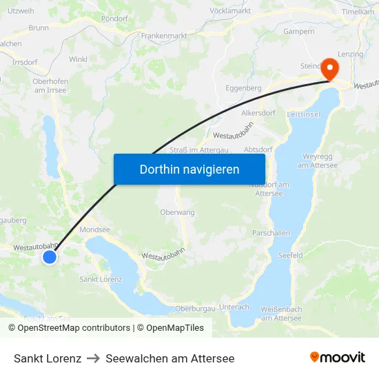 Sankt Lorenz to Seewalchen am Attersee map