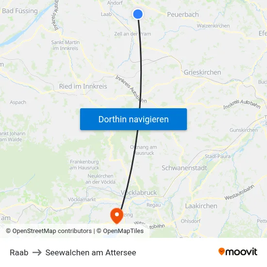 Raab to Seewalchen am Attersee map