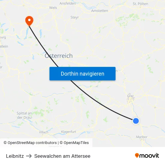 Leibnitz to Seewalchen am Attersee map