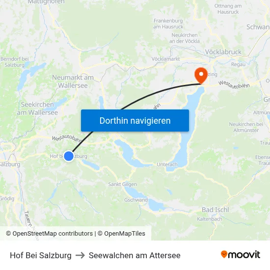 Hof Bei Salzburg to Seewalchen am Attersee map