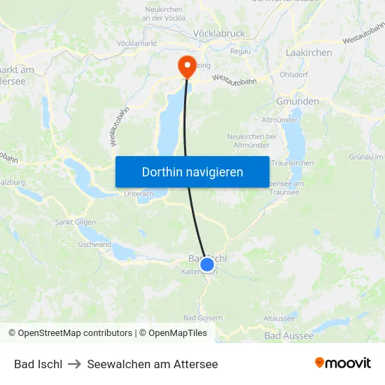 Bad Ischl to Seewalchen am Attersee map