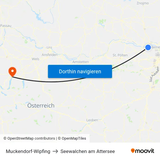 Muckendorf-Wipfing to Seewalchen am Attersee map
