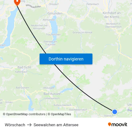 Wörschach to Seewalchen am Attersee map