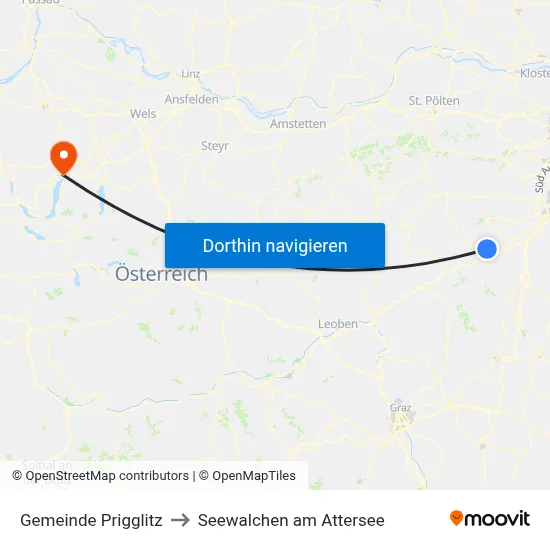 Gemeinde Prigglitz to Seewalchen am Attersee map