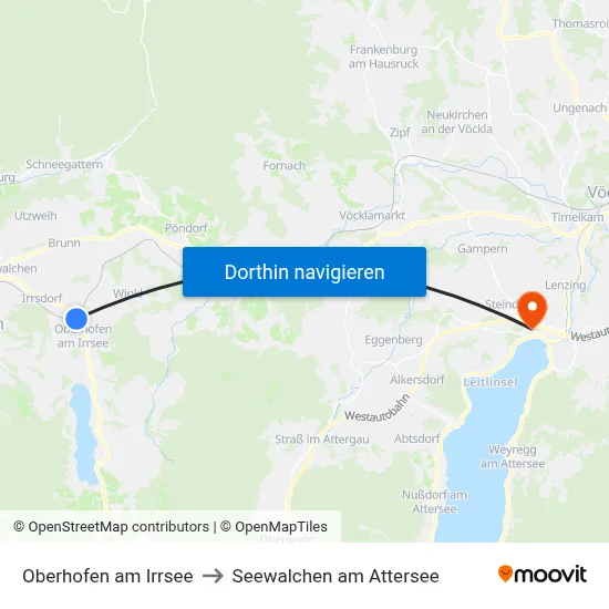 Oberhofen am Irrsee to Seewalchen am Attersee map