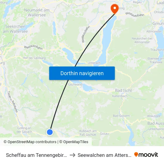 Scheffau am Tennengebirge to Seewalchen am Attersee map