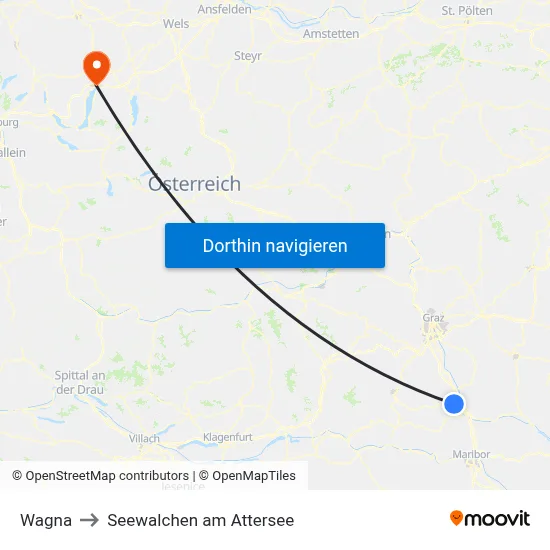 Wagna to Seewalchen am Attersee map