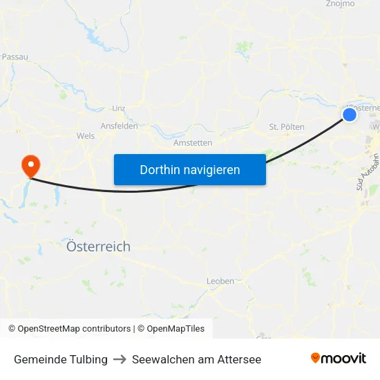 Gemeinde Tulbing to Seewalchen am Attersee map