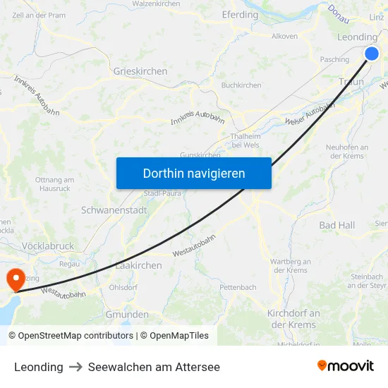 Leonding to Seewalchen am Attersee map