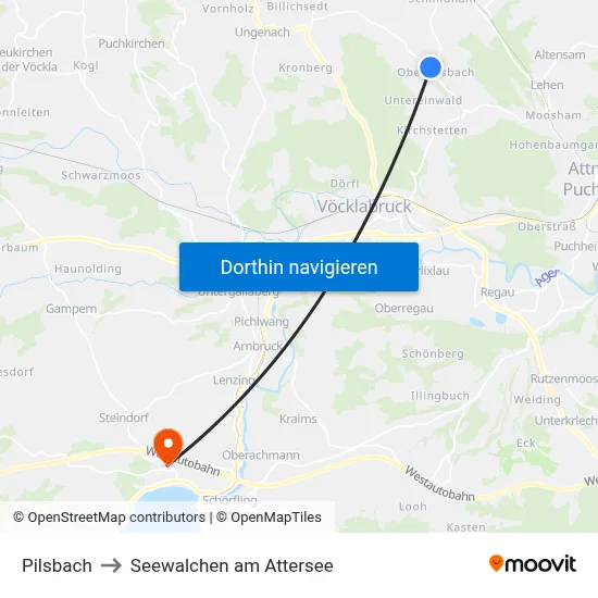Pilsbach to Seewalchen am Attersee map