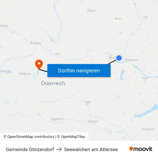 Gemeinde Glinzendorf to Seewalchen am Attersee map